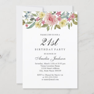 Convite Festa de Aniversário de 21 Anos Blush Botanical Wa