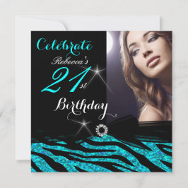 Convite Festa de Aniversário de 21 Anos Brilho Azul Teal Z