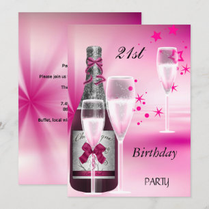 Convite Festa de Aniversário de 21 anos Champanhe Rosa 21