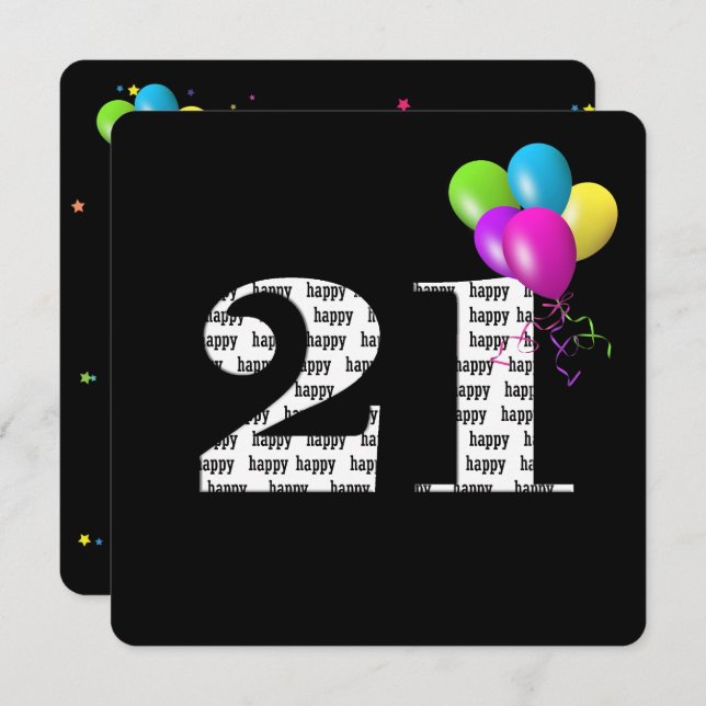 Convite Festa de aniversário de 21 anos com bando de balõe (Frente/Verso)