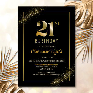 Convite Festa de Aniversário de 21 Anos com Estilo Preto e