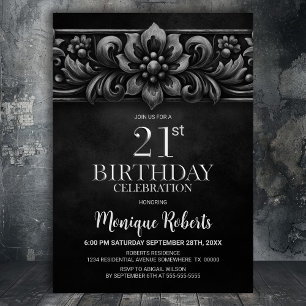 Convite Festa de Aniversário de 21 Anos com Flor Vintage P