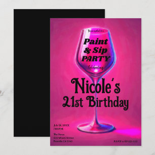 Convite Festa de Aniversário de 21 Anos com Taça de Vinho