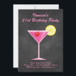 Convite Festa de aniversário de 21 anos cor-de-chalboard e<br><div class="desc">Este convite de aniversário colorido é acentuado com um coquetel cor-de-rosa divertido num fundo de quadro, fazer-o perfeito para o Partido do Verão, tropical, luau ou aniversário de 21 anos piscina. É fácil personalizar com seus próprios detalhes e idade; no entanto, se você precisar de ajuda ou de outros itens...</div>
