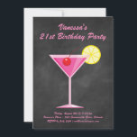 Convite Festa de aniversário de 21 anos cor-de-chalboard e<br><div class="desc">Este convite de aniversário colorido é acentuado com um coquetel cor-de-rosa divertido num fundo de quadro, fazer-o perfeito para o Partido do Verão, tropical, luau ou aniversário de 21 anos piscina. É fácil personalizar com seus próprios detalhes e idade; no entanto, se você precisar de ajuda ou de outros itens...</div>