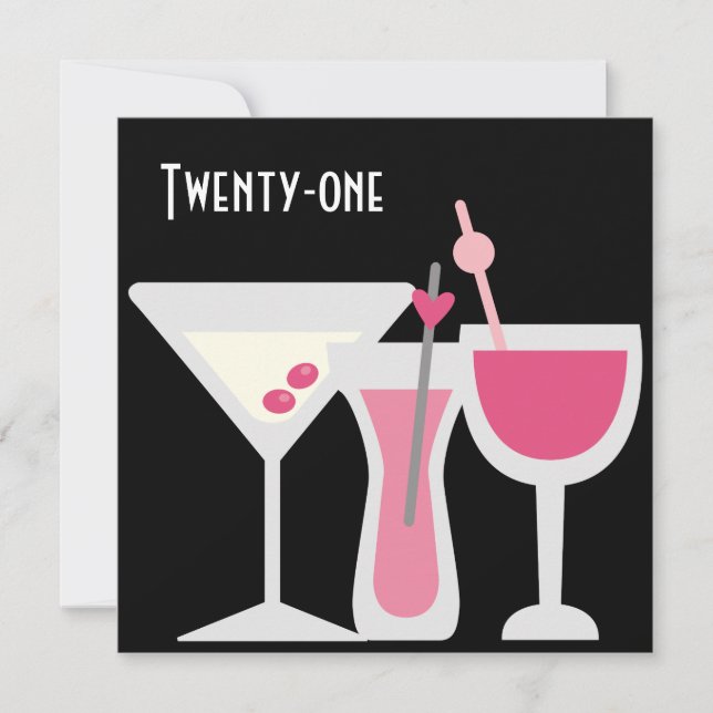 Convite Festa de Aniversário de 21 Anos da Mulher Drinks R (Frente)