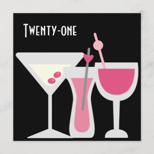 Convite Festa de Aniversário de 21 Anos da Mulher Drinks R