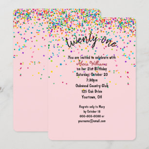Convite festa de aniversário de 21 anos de confetti