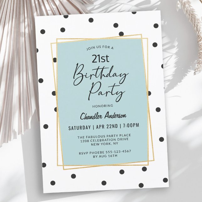 Convite Festa de aniversário de 21 anos de Confetti Azul C (Personalize this invitation for any age birthday! Available as printed and digital download!)