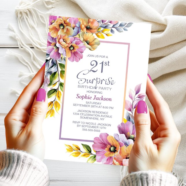 Convite Festa de aniversário de 21 anos de Surpresa Floral (Criador carregado)