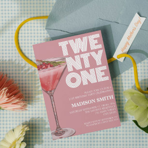 Convite Festa de aniversário de 21 anos do tema Cocktail r