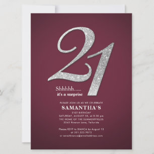 Convite Festa de Aniversário de 21 anos em Burgundy com Br