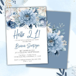 Convite Festa de Aniversário de 21 Anos Floral Azul Empoei