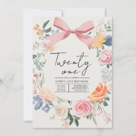 Convite Festa de aniversário de 21 anos floral simples e e