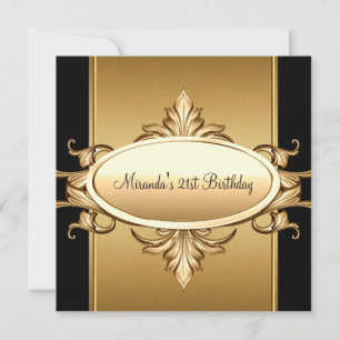 Convite Festa de Aniversário de 21 Anos Preto Bronze Doura