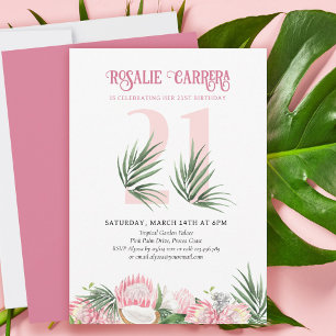Convite Festa de Aniversário de 21 Anos Protea Rosa Tropic