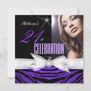 Convite Festa de Aniversário de 21 Anos Roxo 21 Zebra Foto