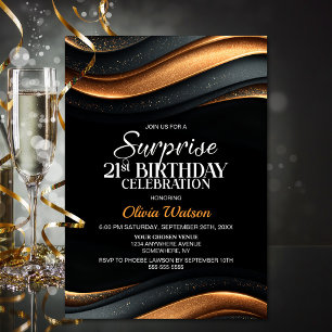 Convite Festa de Aniversário de 21 Anos Surpresa Preta e L