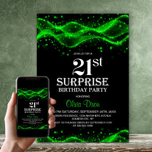Convite Festa de Aniversário de 21 Anos Surpresa Preta e V