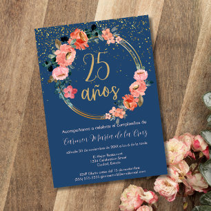 Convite Festa de Aniversário de 25 Anos com Elegância Espa