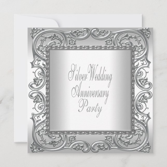 Convite Festa de Aniversário de 25 Anos Elegante Prata Bra (Frente)