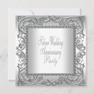 Convite Festa de Aniversário de 25 Anos Elegante Prata Bra
