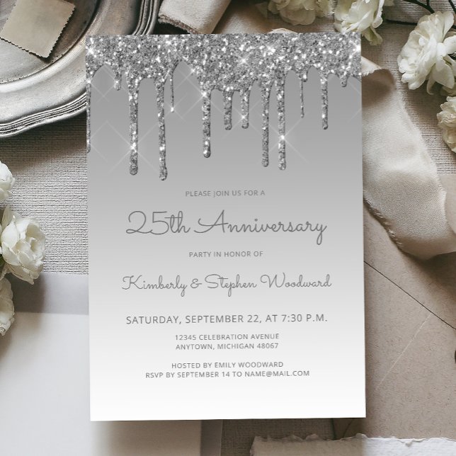 Convite Festa de Aniversário de 25 anos Glam Glitter Drip  (Criador carregado)
