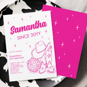 Convite Festa de Aniversário de 25 anos Rosa Country Disco
