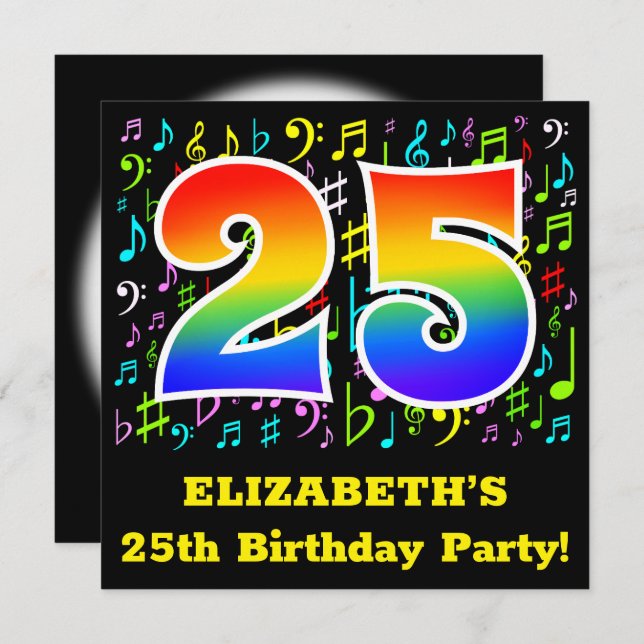 Convite Festa de aniversário de 25: Símbolos Musicais, Rai (Frente/Verso)
