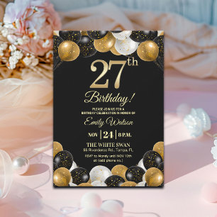 Convite Festa de Aniversário de 27 anos com Brilho Preto E