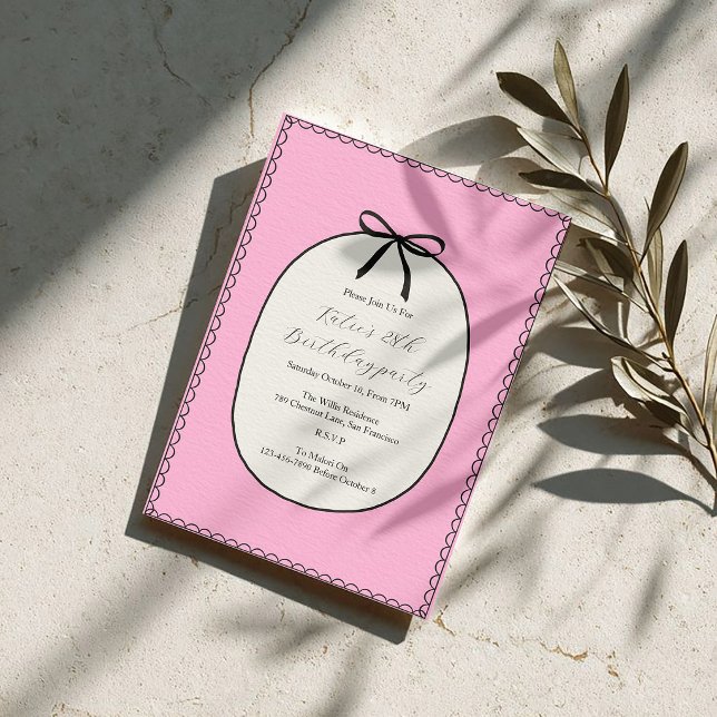 Convite Festa de Aniversário de 28 anos com Laço Rosa Mini (Criador carregado)