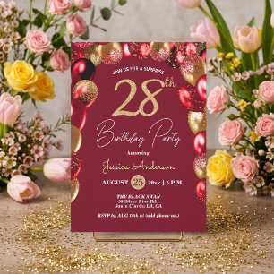 Convite Festa de Aniversário de 28 anos Surpresa Dourado G