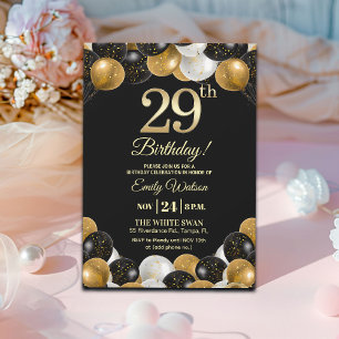 Convite Festa de Aniversário de 29 anos com Brilho Preto E