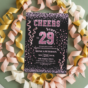 Convite Festa de Aniversário de 29 anos com Brilhos Rosa