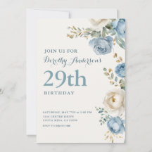 Festa de Aniversário de 29 anos Elegante Azul Flor