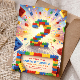 Convite Festa de Aniversário de 2 Anos Blocos de Construçã