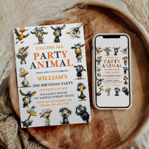 Convite Festa de Aniversário de 2 Anos com Animais Diverti