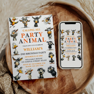 Convite Festa de Aniversário de 2 Anos com Animais Diverti