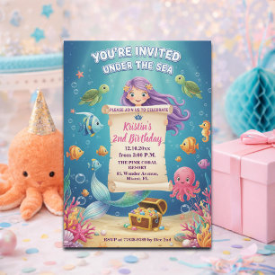 Convite Festa de Aniversário de 2 anos da Sereia Rosa Deba