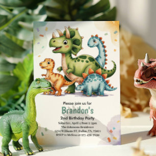 Convite Festa de Aniversário de 2 anos de Dinossauro para