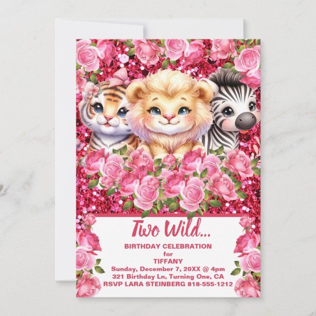 Convite Festa de aniversário de 2 anos de menina rosa e se (Frente)