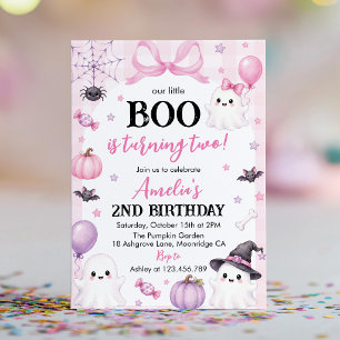 Convite Festa de Aniversário de 2 Anos Little Boo Pink Hal