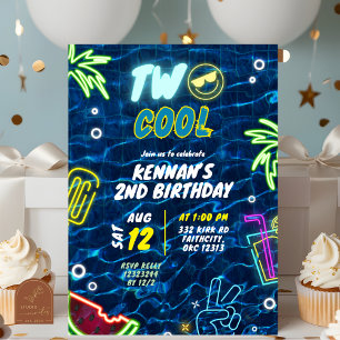Convite Festa de Aniversário de 2 anos Neon Pool Summer Tw