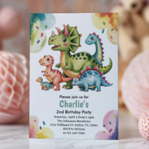 Convite Festa de Aniversário de 2 anos Tema Dinossauro par