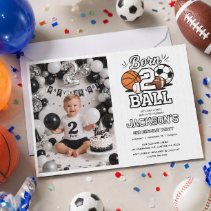 Convite Festa de Aniversário de 2 Anos Tema Esportes Nasci