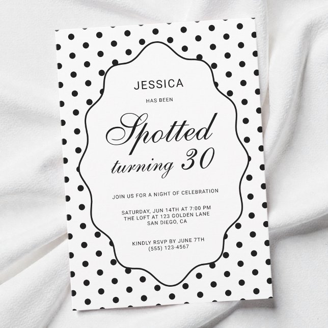 Convite Festa de Aniversário de 30 Anos Chic com Bolinhas (Chic Polka Dot Spotted Turning 30th Birthday Party Invitation)
