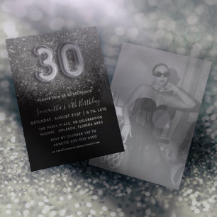 Convite Festa de Aniversário de 30 anos com Brilho Prata e