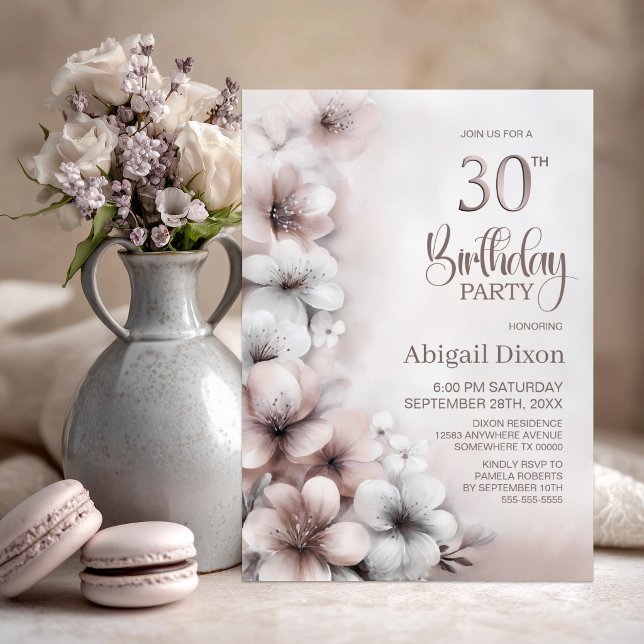 Convite Festa de Aniversário de 30 anos com Floral Rosa Be (Criador carregado)