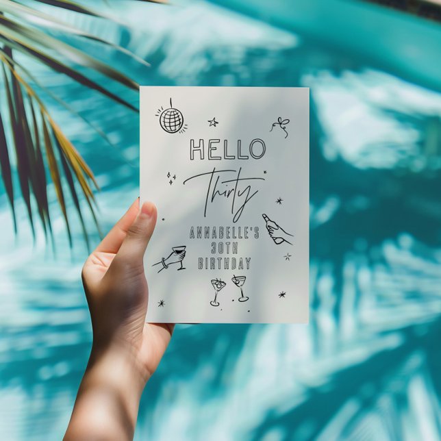 Convite festa de aniversário de 30 anos com puxador de mão (Criador carregado)