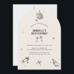Convite festa de aniversário de 30 anos com puxador de mão<br><div class="desc">Creme e aniversário de 30 anos preto desenhado à mão bebe coquetel de arco de bola de disco coquetel convidado.</div>